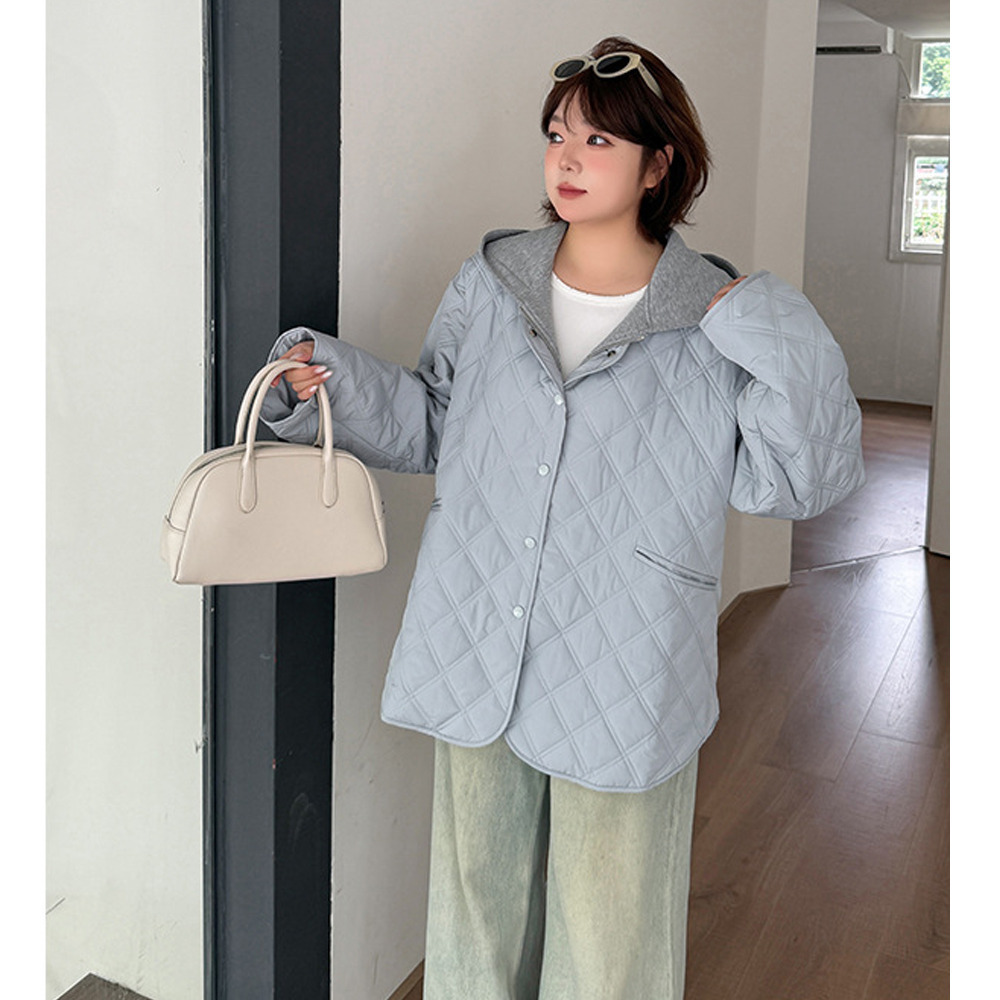 重ね着風スウェットフード付きダイヤキルティングジャケット8