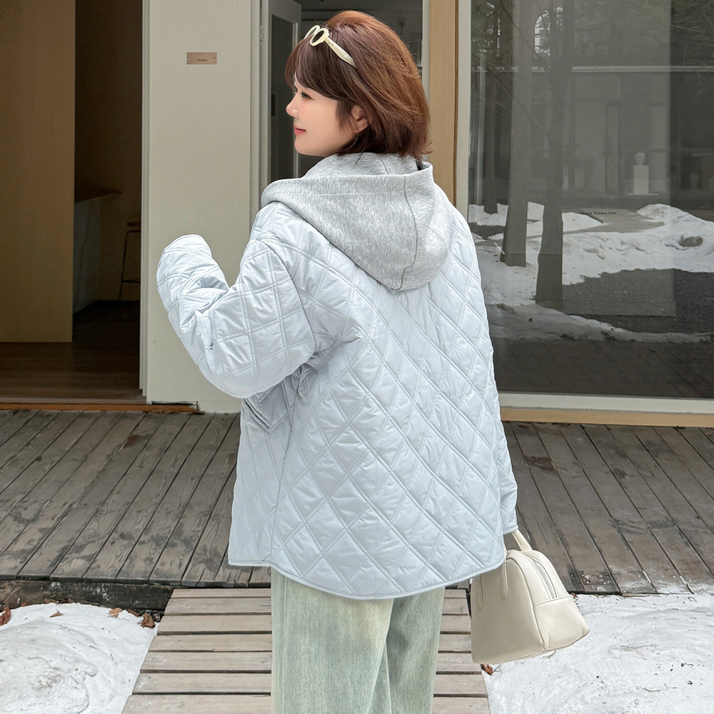 重ね着風スウェットフード付きダイヤキルティングジャケット9