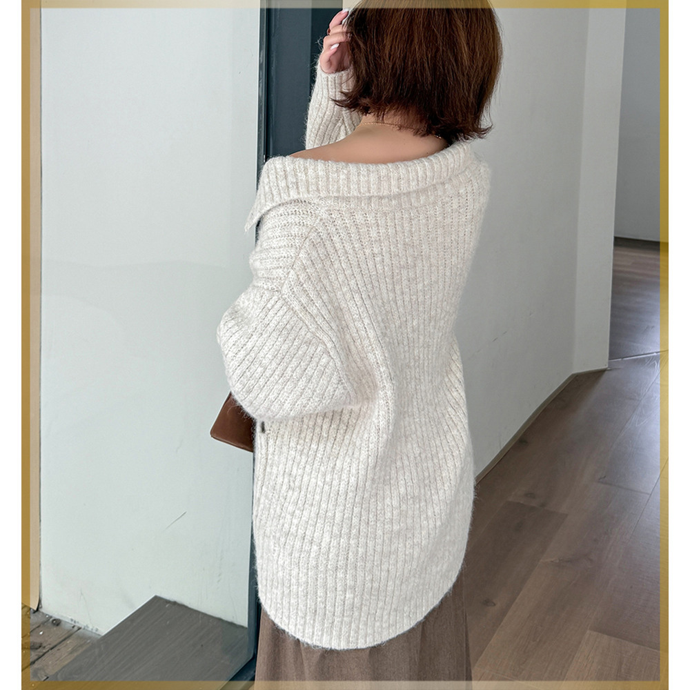 スタンドカラーとビッグカラーの2WAY シャギーニットカーディガン15