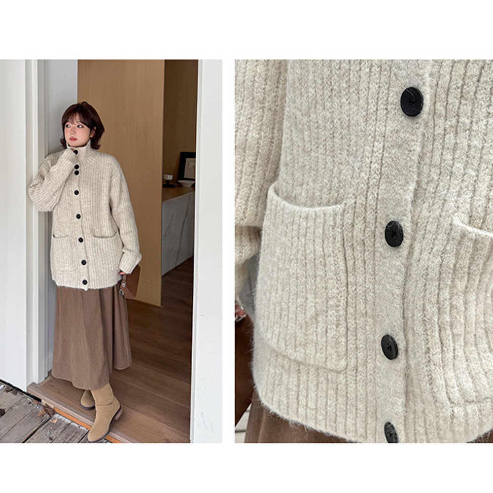 スタンドカラーとビッグカラーの2WAY シャギーニットカーディガン5