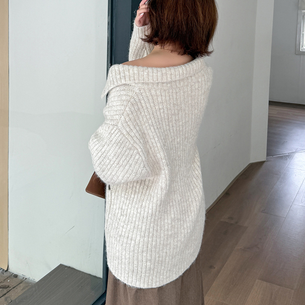 スタンドカラーとビッグカラーの2WAY シャギーニットカーディガン8