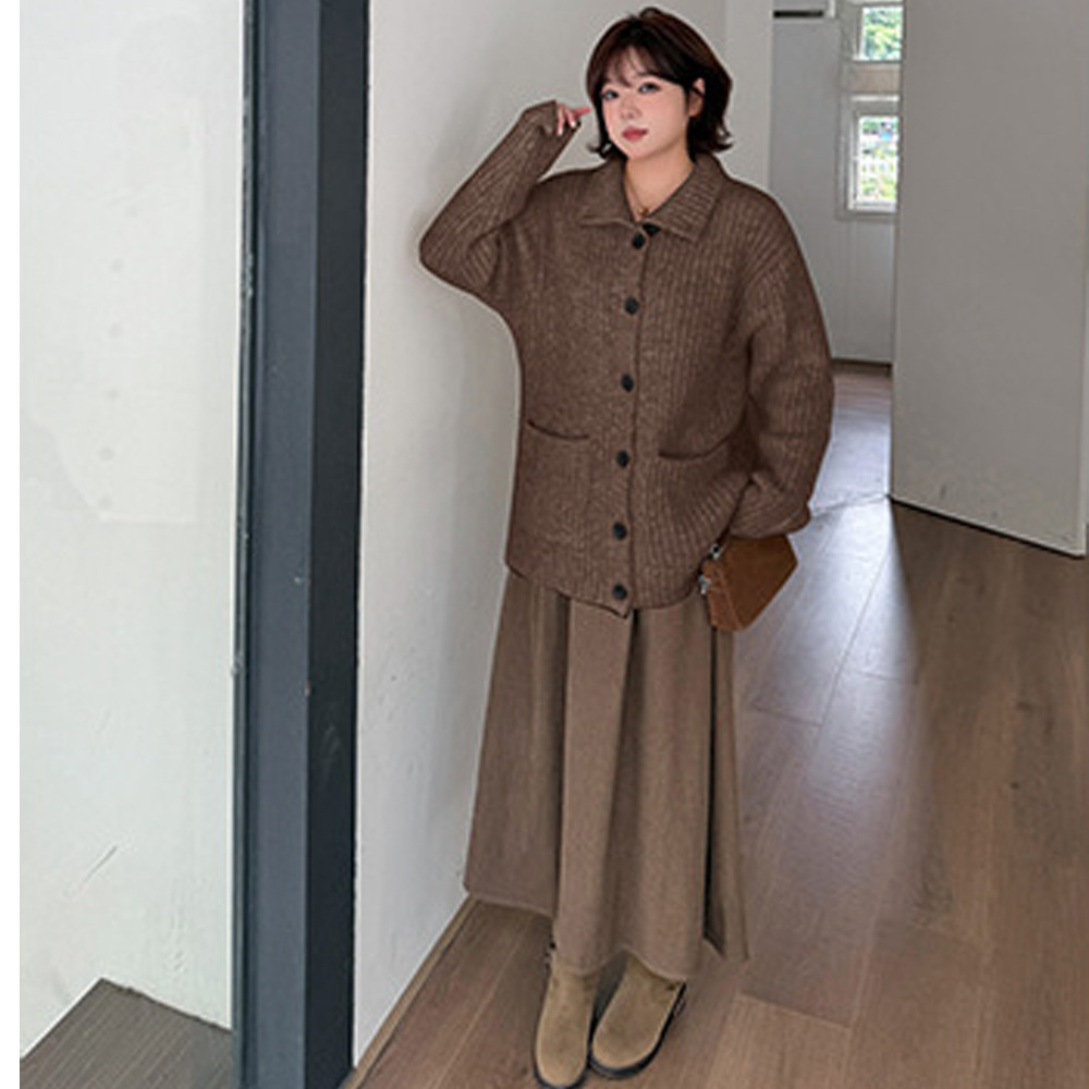 スタンドカラーとビッグカラーの2WAY シャギーニットカーディガン1