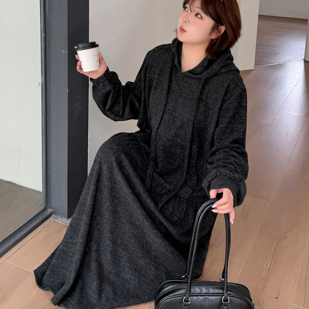 リラクシーなルーズフィット フリースAラインロングワンピース2