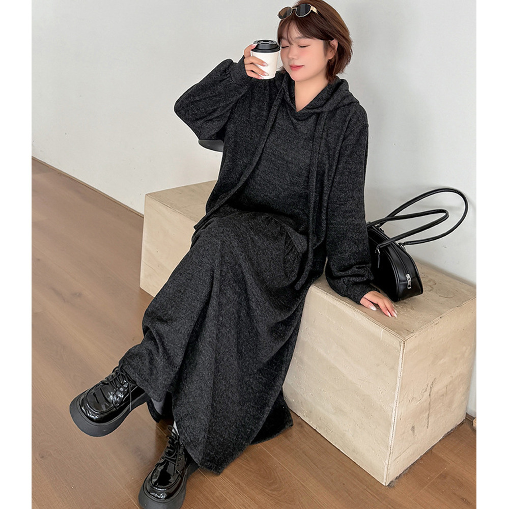 リラクシーなルーズフィット フリースAラインロングワンピース3