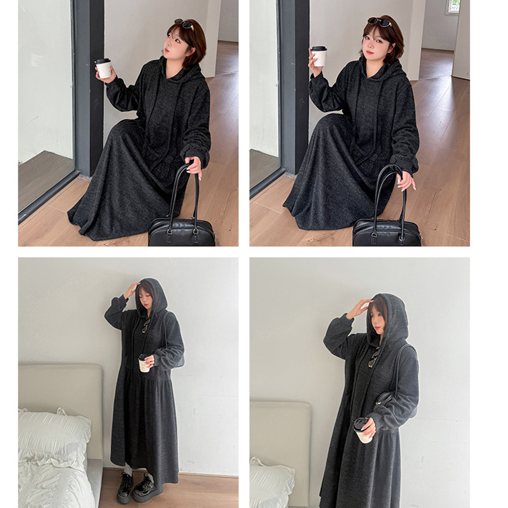 リラクシーなルーズフィット フリースAラインロングワンピース7