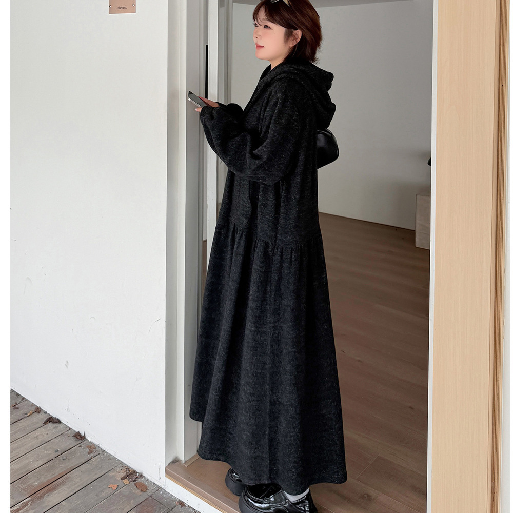 リラクシーなルーズフィット フリースAラインロングワンピース8