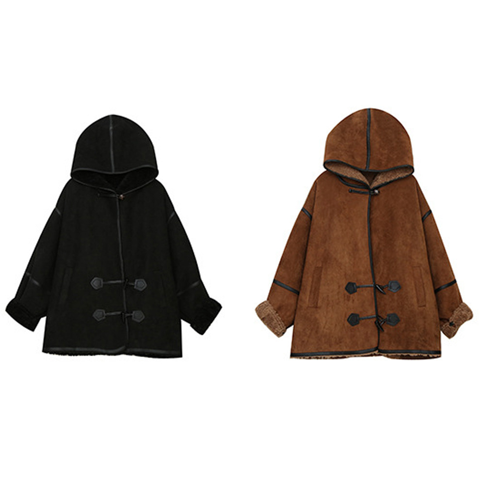 裏ボアでスエード調生地のトグルボタン フード付きジャケット16