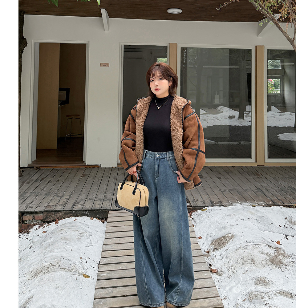 裏ボアでスエード調生地のトグルボタン フード付きジャケット3