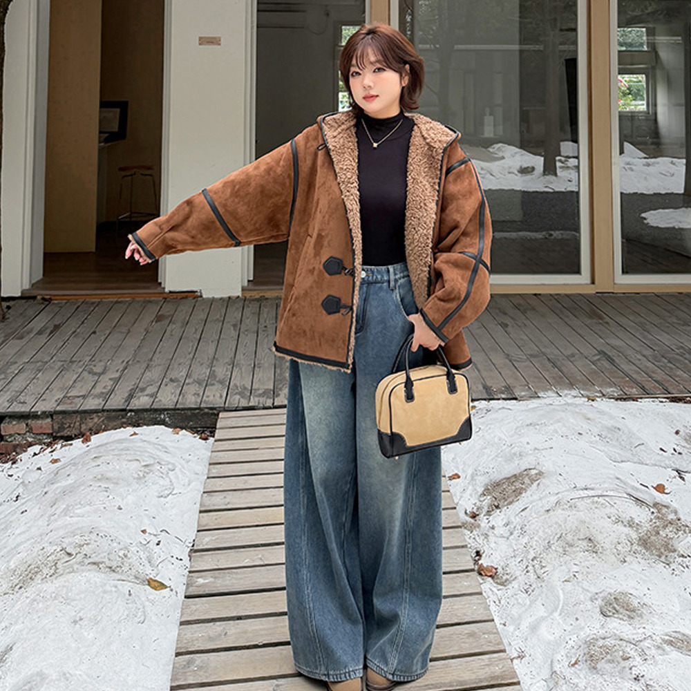 裏ボアでスエード調生地のトグルボタン フード付きジャケット4