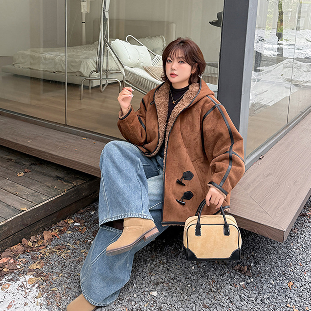 裏ボアでスエード調生地のトグルボタン フード付きジャケット6