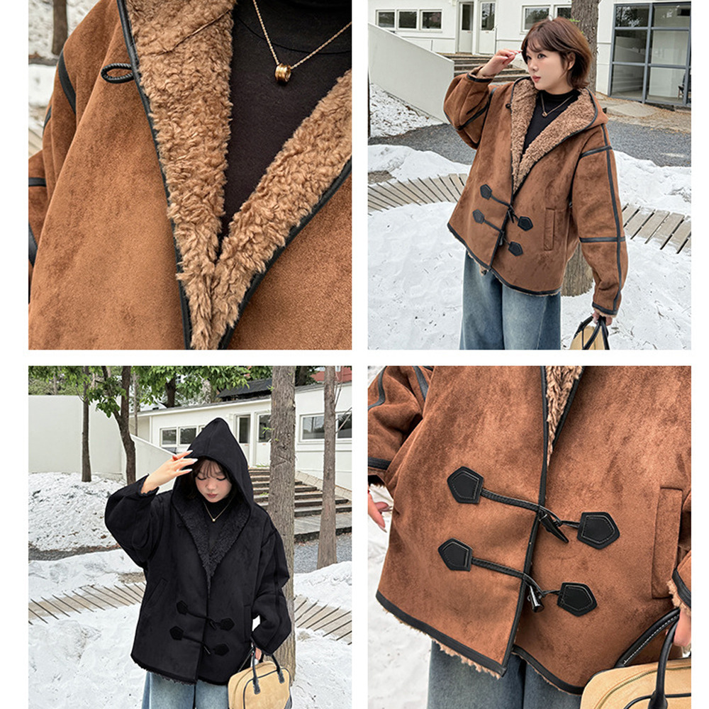 裏ボアでスエード調生地のトグルボタン フード付きジャケット9