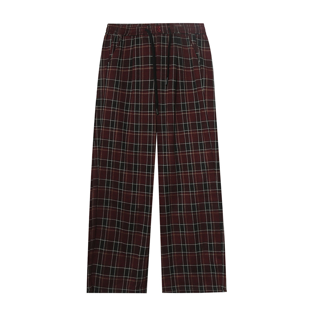 長さ2タイプ 暖かなチェック柄裏毛生地 ワイドストレートパンツ15