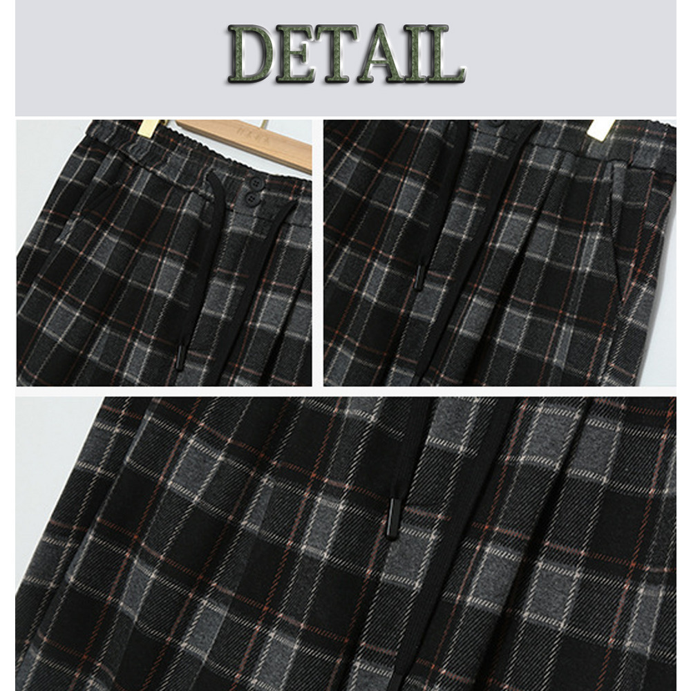 長さ2タイプ 暖かなチェック柄裏毛生地 ワイドストレートパンツ19
