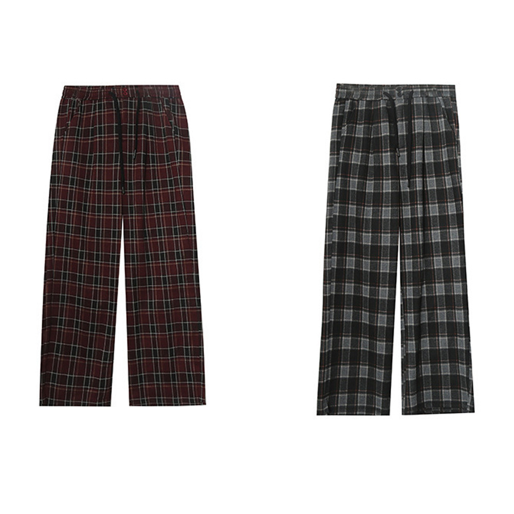 長さ2タイプ 暖かなチェック柄裏毛生地 ワイドストレートパンツ21