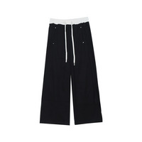 長さ2タイプ 暖かな裏起毛 ウエスト配色ワイドストレートパンツ