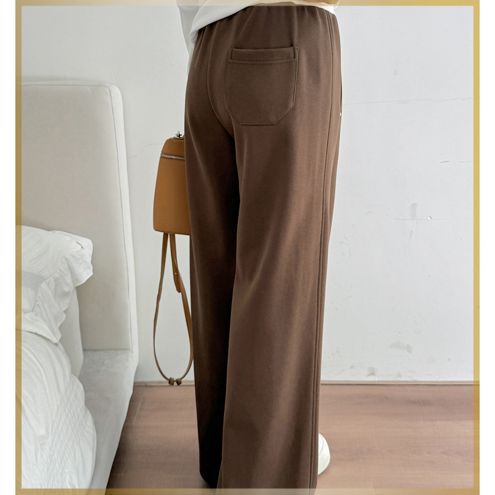 長さ2タイプ 暖かな裏起毛 ウエスト配色ワイドストレートパンツ15