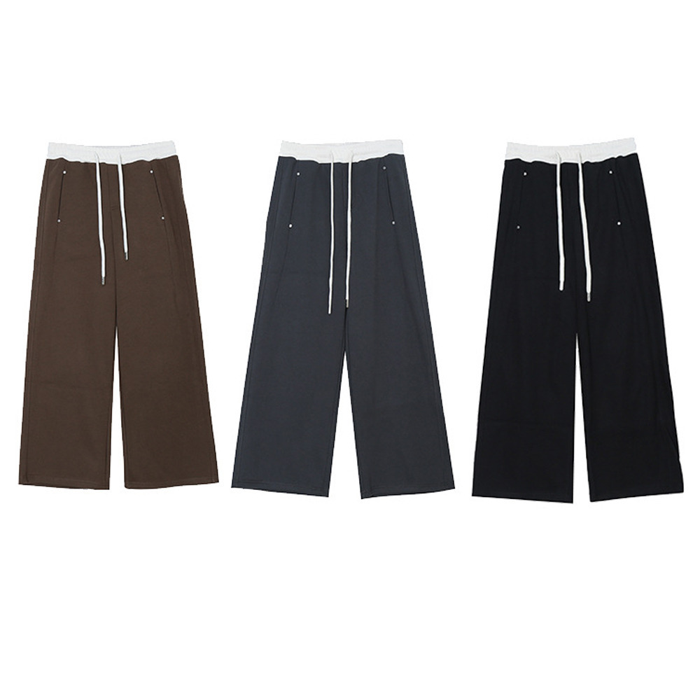 長さ2タイプ 暖かな裏起毛 ウエスト配色ワイドストレートパンツ18