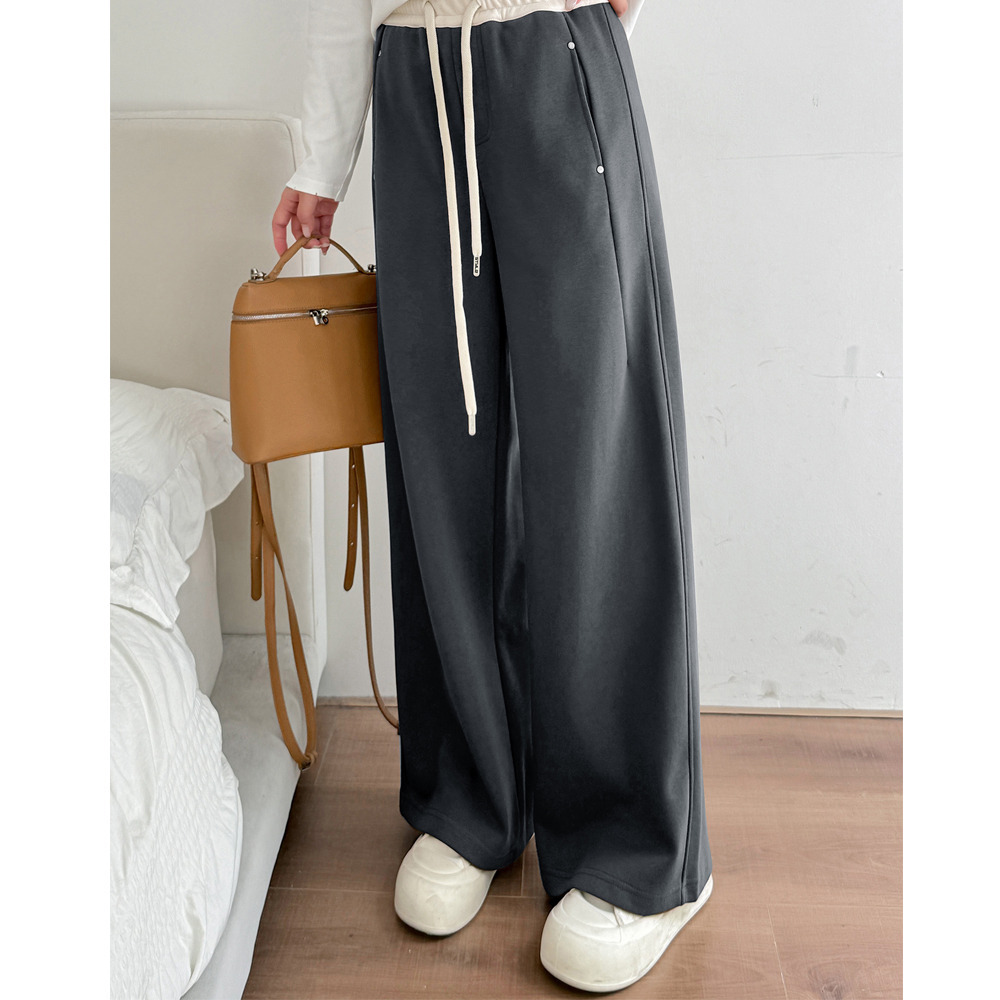 長さ2タイプ 暖かな裏起毛 ウエスト配色ワイドストレートパンツ3