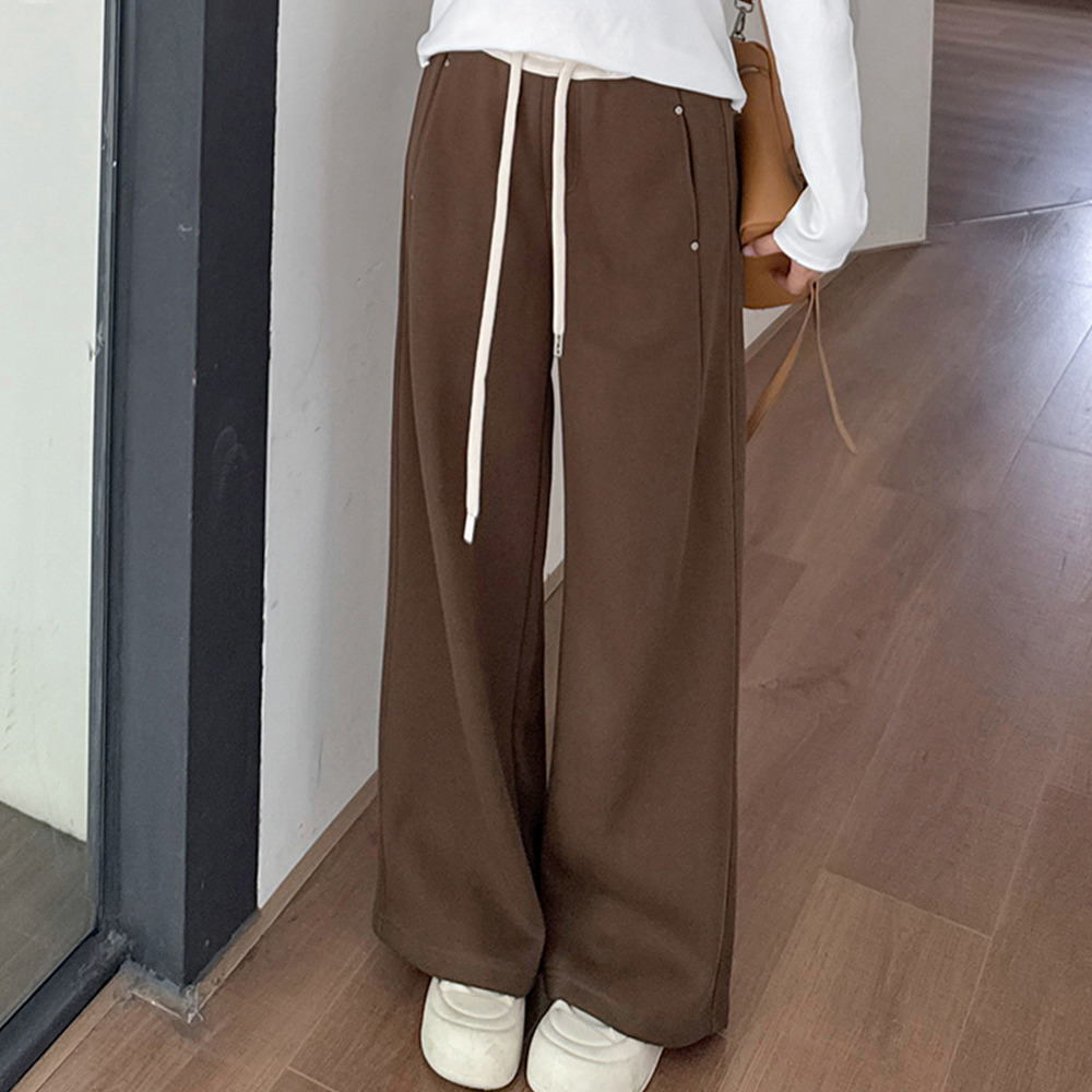 長さ2タイプ 暖かな裏起毛 ウエスト配色ワイドストレートパンツ4