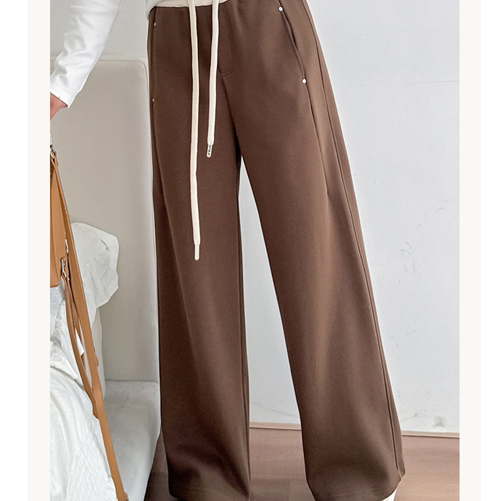 長さ2タイプ 暖かな裏起毛 ウエスト配色ワイドストレートパンツ5