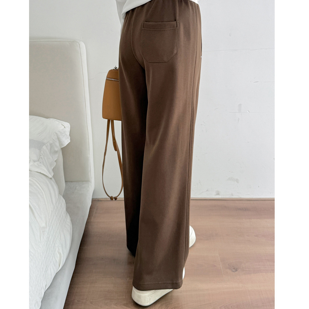 長さ2タイプ 暖かな裏起毛 ウエスト配色ワイドストレートパンツ8