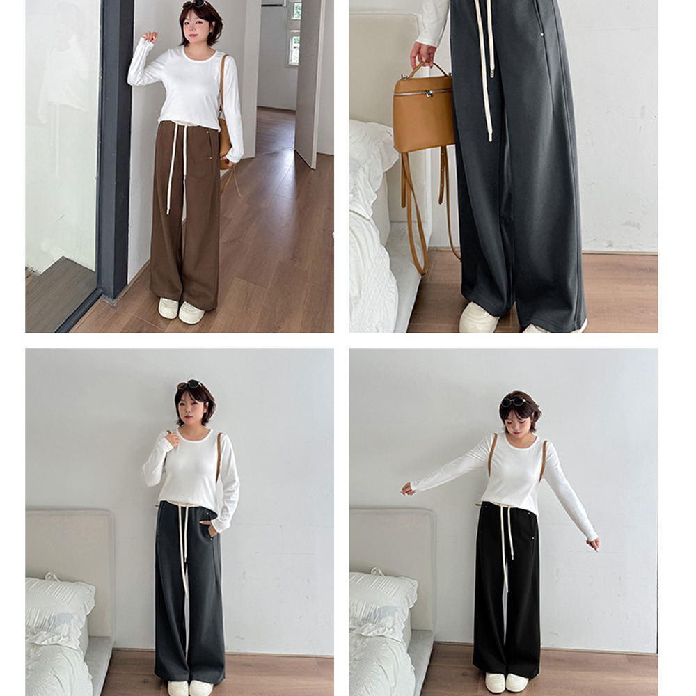 長さ2タイプ 暖かな裏起毛 ウエスト配色ワイドストレートパンツ9