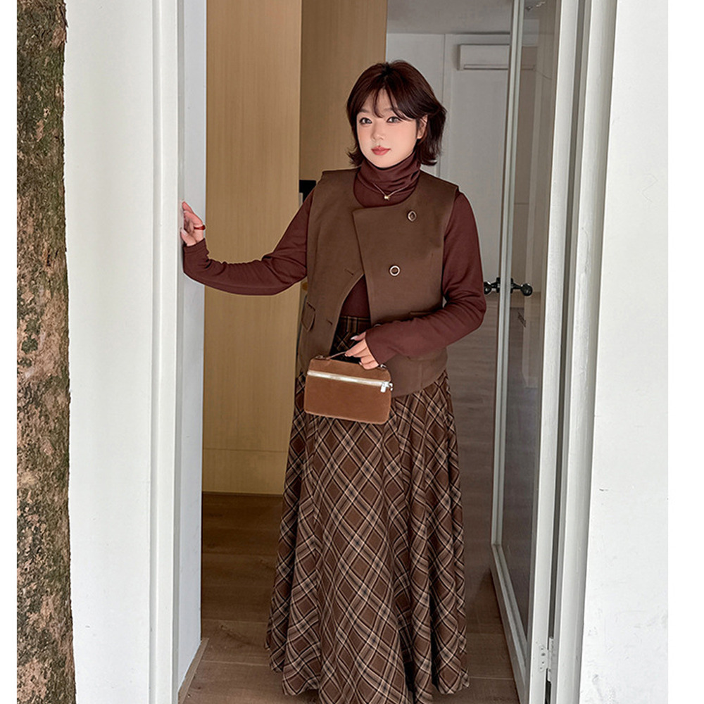 レトロでこなれ感のあるトップス+ベスト+スカート3点セット4