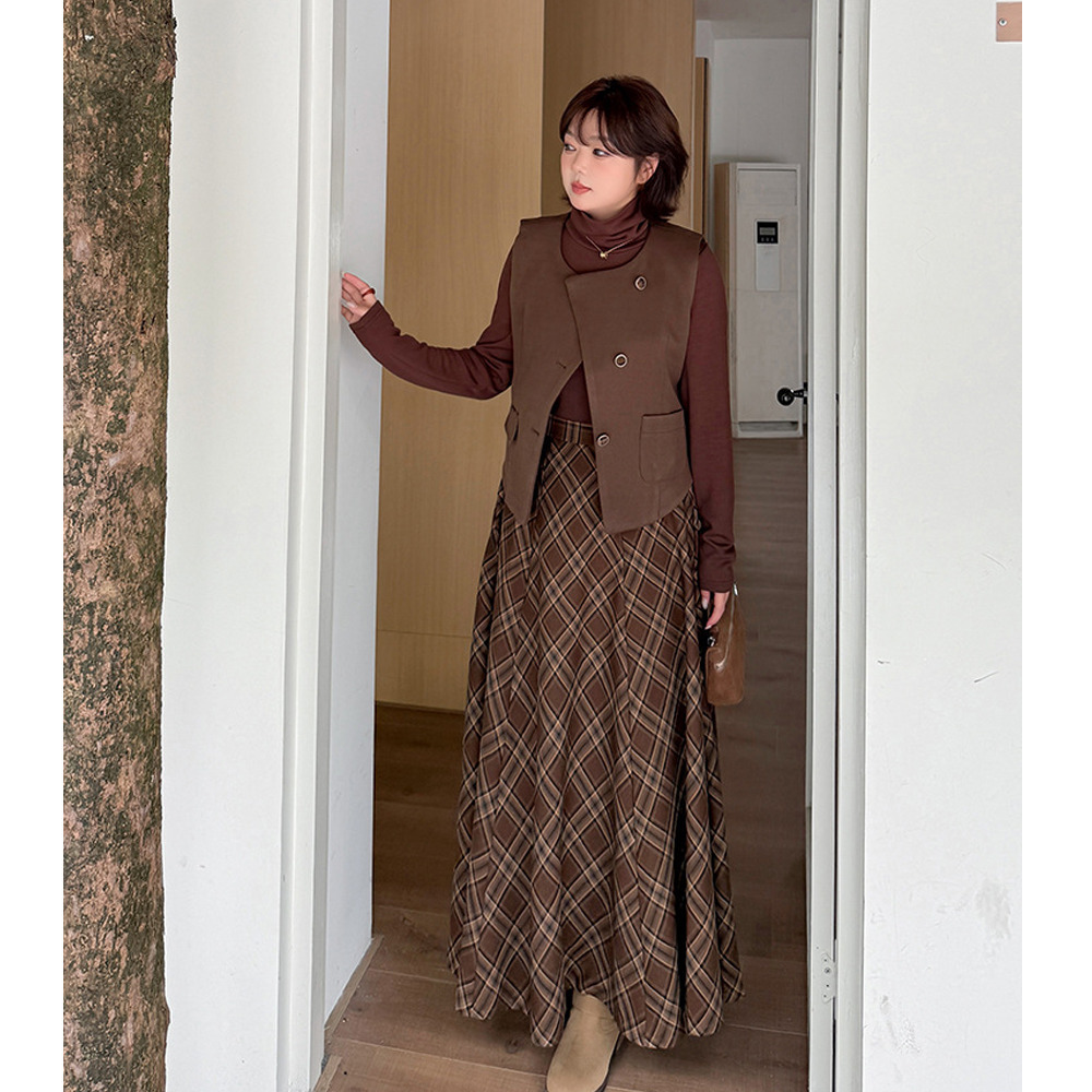 レトロでこなれ感のあるトップス+ベスト+スカート3点セット5