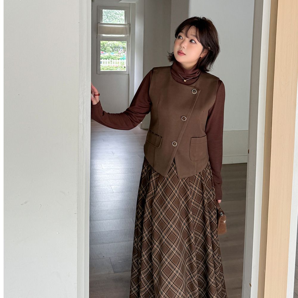 レトロでこなれ感のあるトップス+ベスト+スカート3点セット6