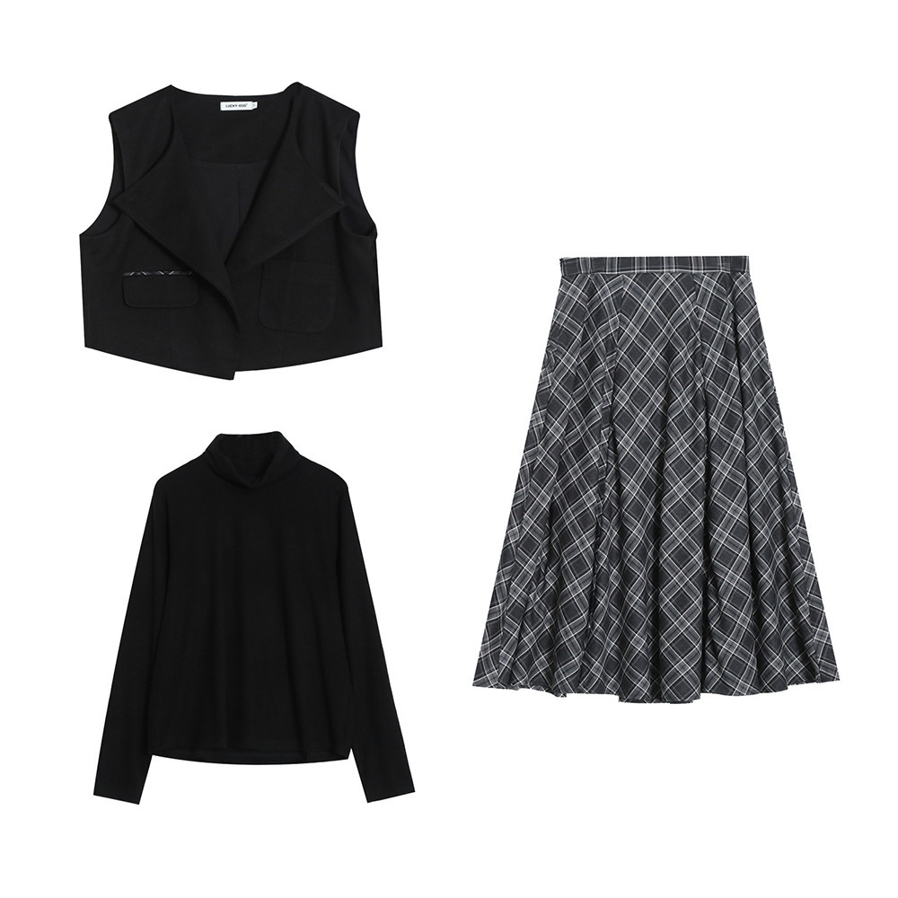 レトロでこなれ感のあるトップス+ベスト+スカート3点セット1