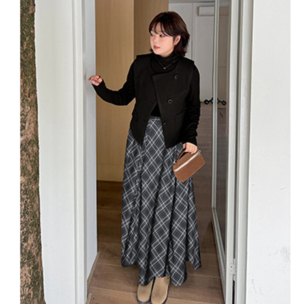 レトロでこなれ感のあるトップス+ベスト+スカート3点セット1