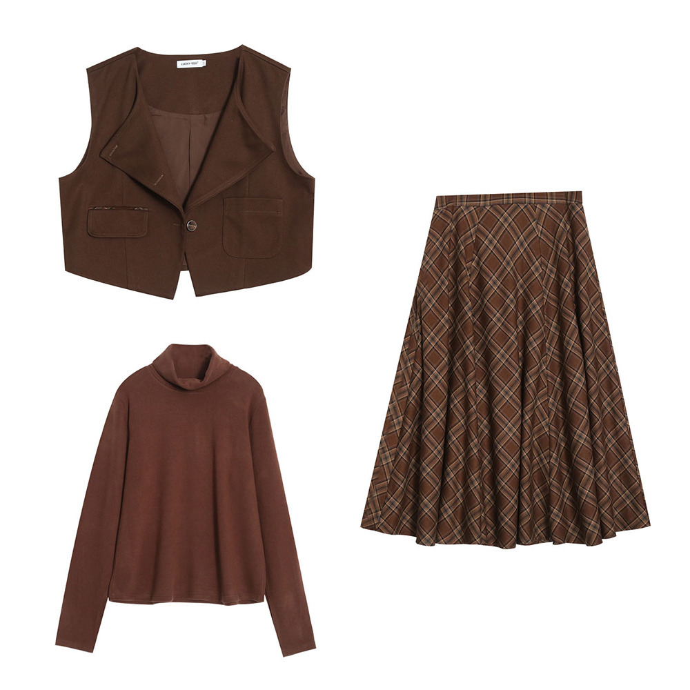 レトロでこなれ感のあるトップス+ベスト+スカート3点セット1