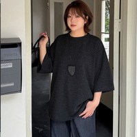 オールシーズン着回せる！縦ストリップ クルーネック五分袖カットソー