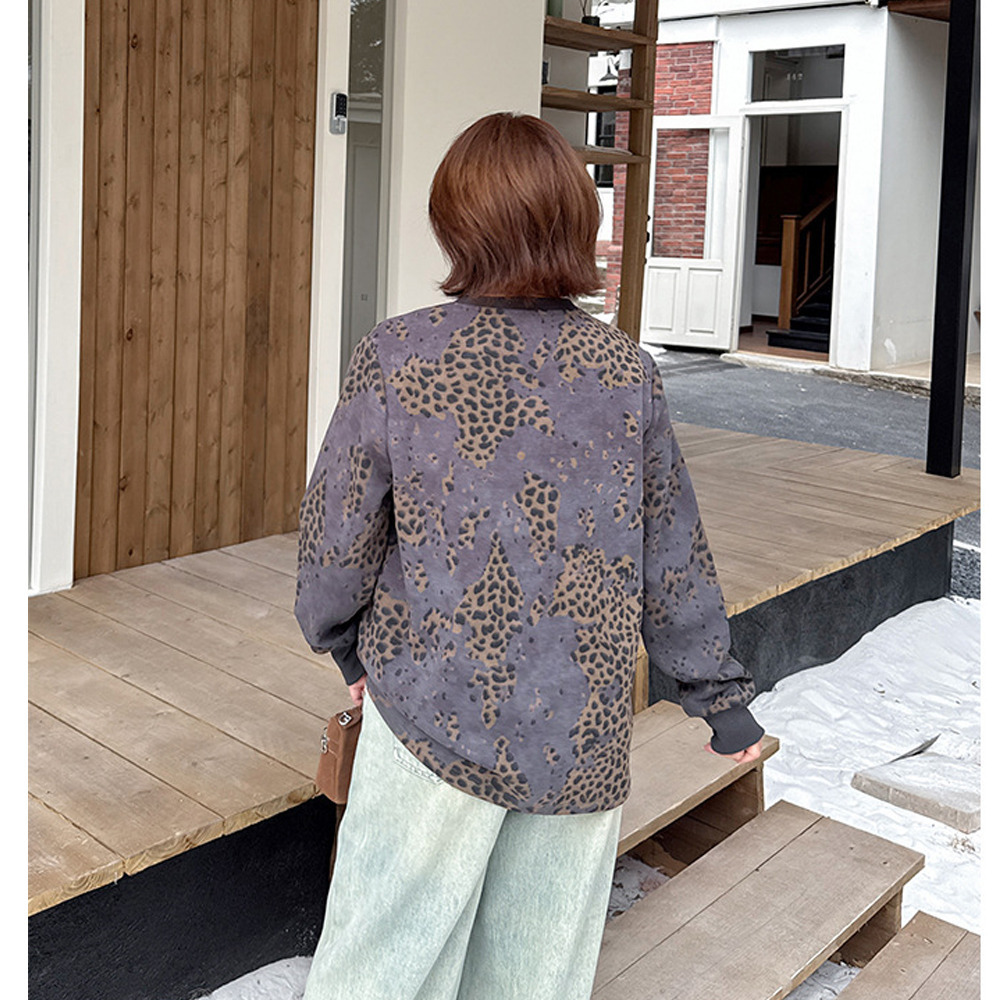 大人のカジュアルスウェット!裏起毛 レオパード柄プルオーバー トップス10