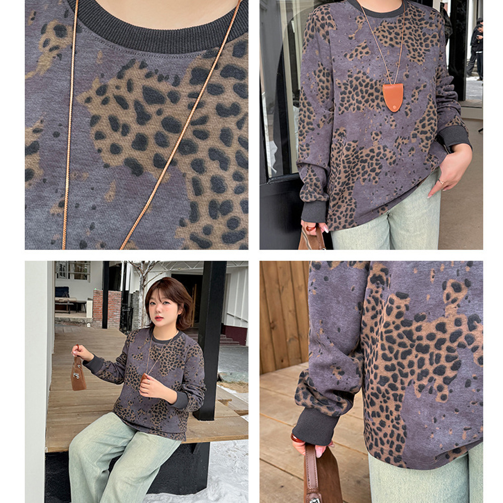 大人のカジュアルスウェット!裏起毛 レオパード柄プルオーバー トップス11