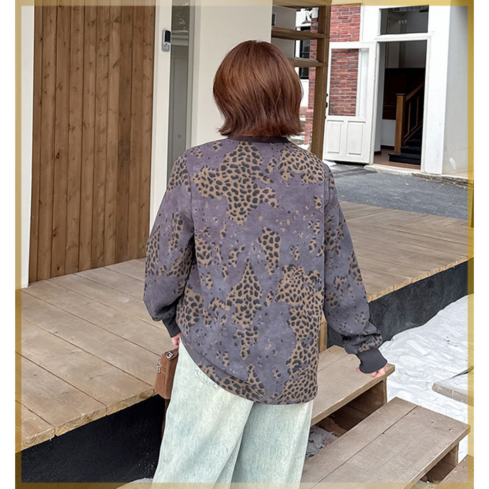 大人のカジュアルスウェット!裏起毛 レオパード柄プルオーバー トップス14