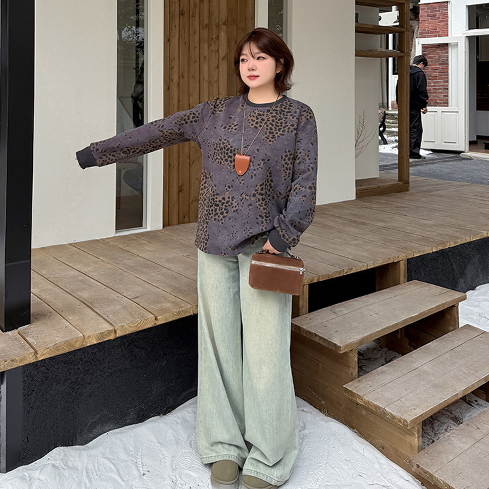 大人のカジュアルスウェット!裏起毛 レオパード柄プルオーバー トップス3