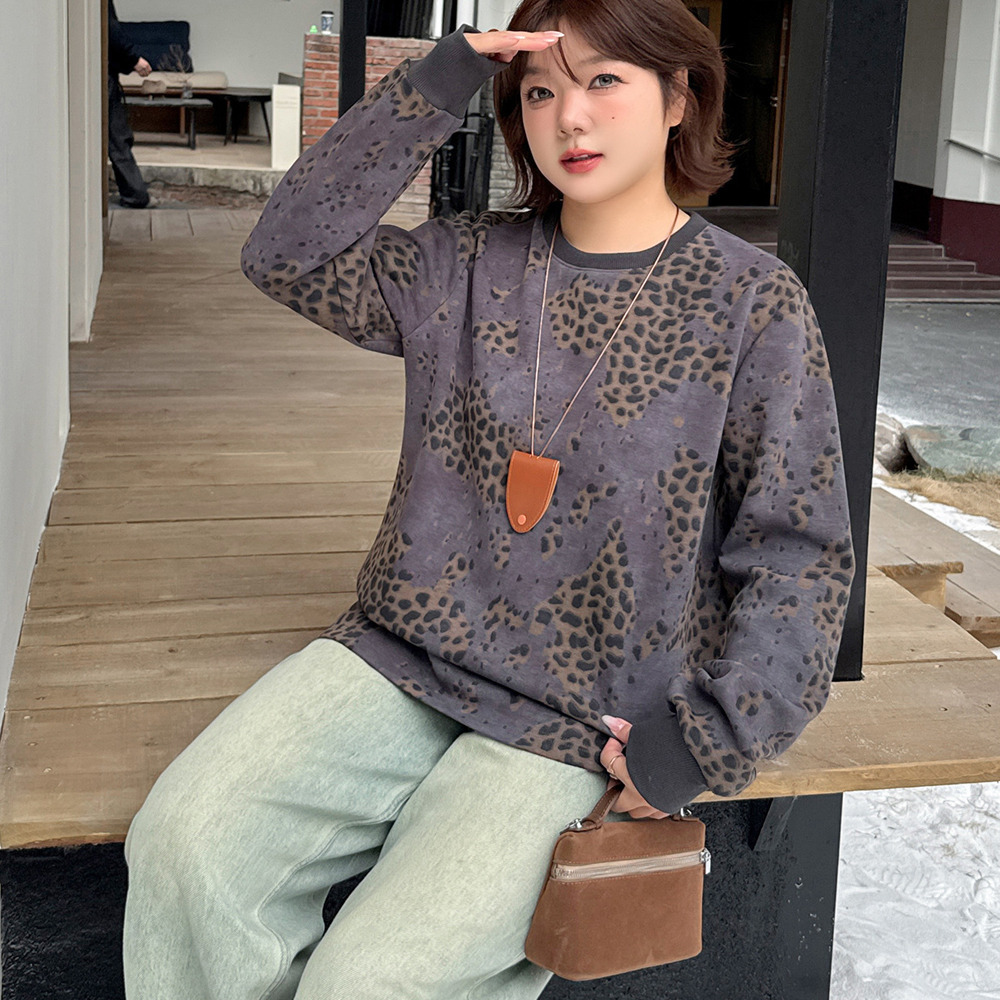 大人のカジュアルスウェット!裏起毛 レオパード柄プルオーバー トップス5