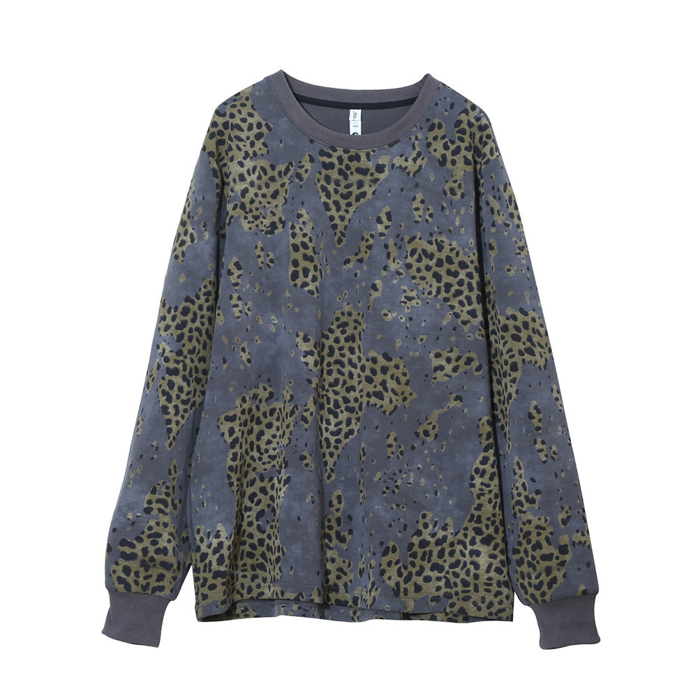 大人のカジュアルスウェット!裏起毛 レオパード柄プルオーバー トップス1