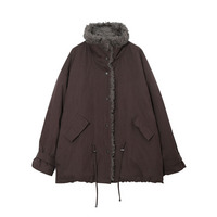 ふわふわで暖かなキャメルファー裏地のオーバーサイズジャケット