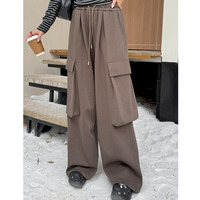 長さ6m違いの2タイプ 裏起毛のワイドレッグ ウエストゴム カーゴパンツ