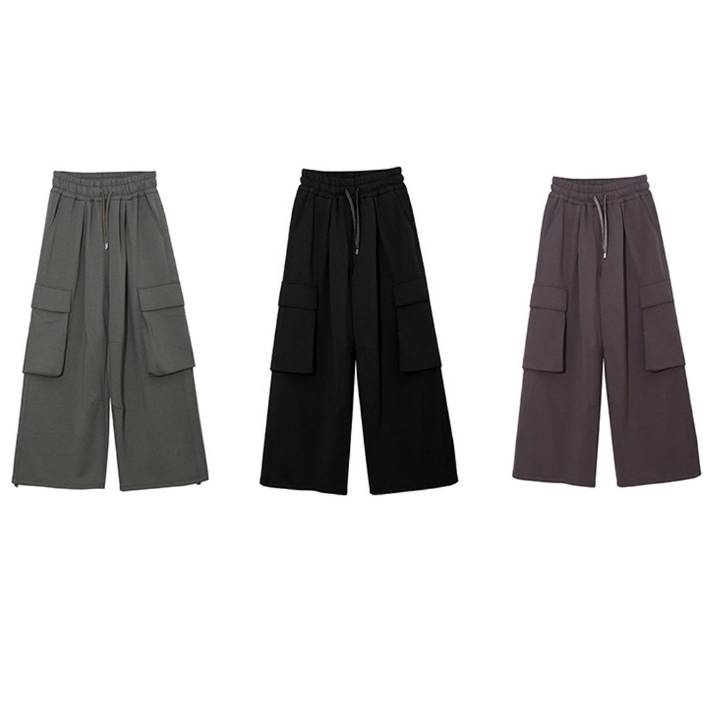 長さ6m違いの2タイプ 裏起毛のワイドレッグ ウエストゴム カーゴパンツ2