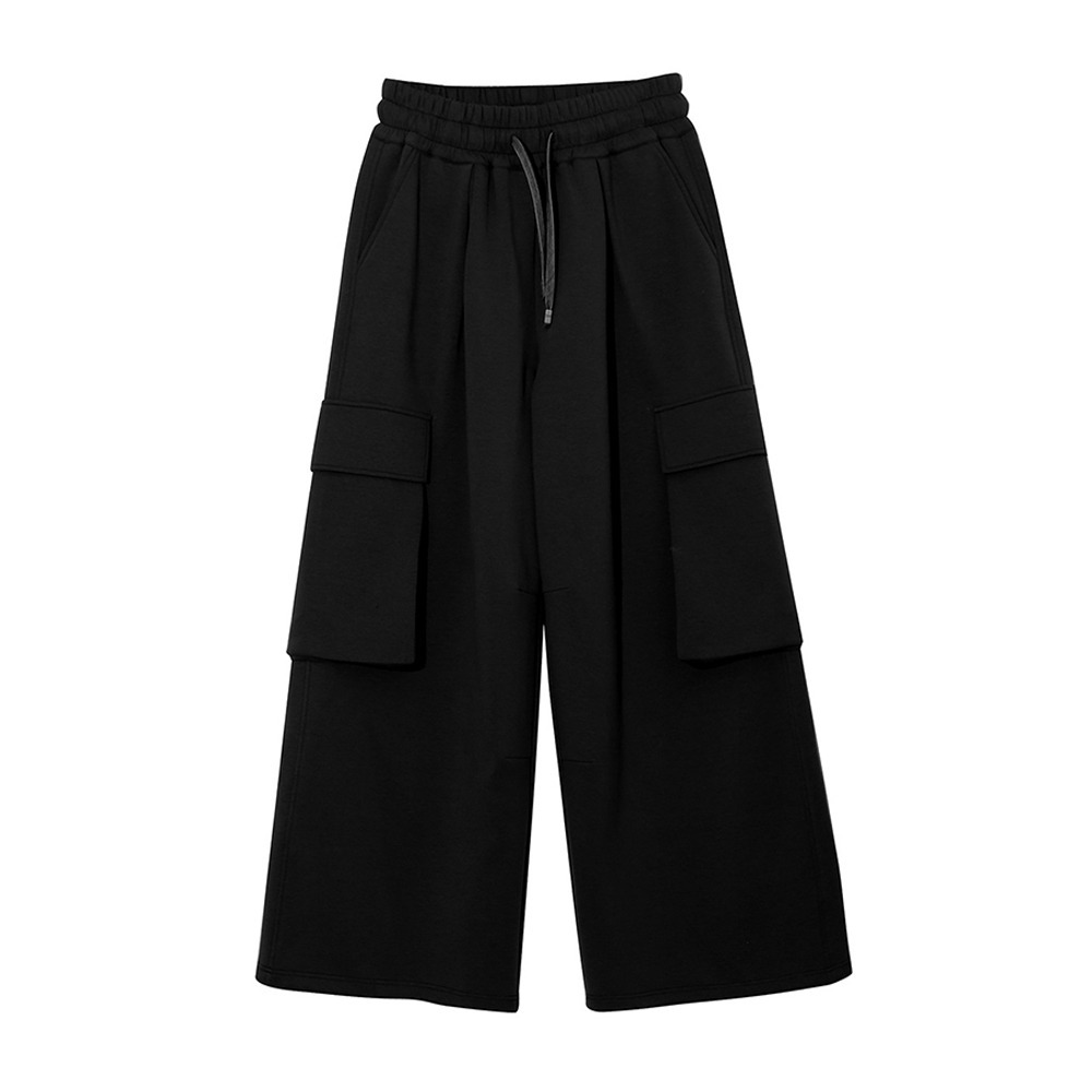 長さ6m違いの2タイプ 裏起毛のワイドレッグ ウエストゴム カーゴパンツ1