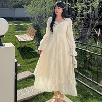 微小スパンコールが輝く起毛裏地付きレースフェアリーワンピース