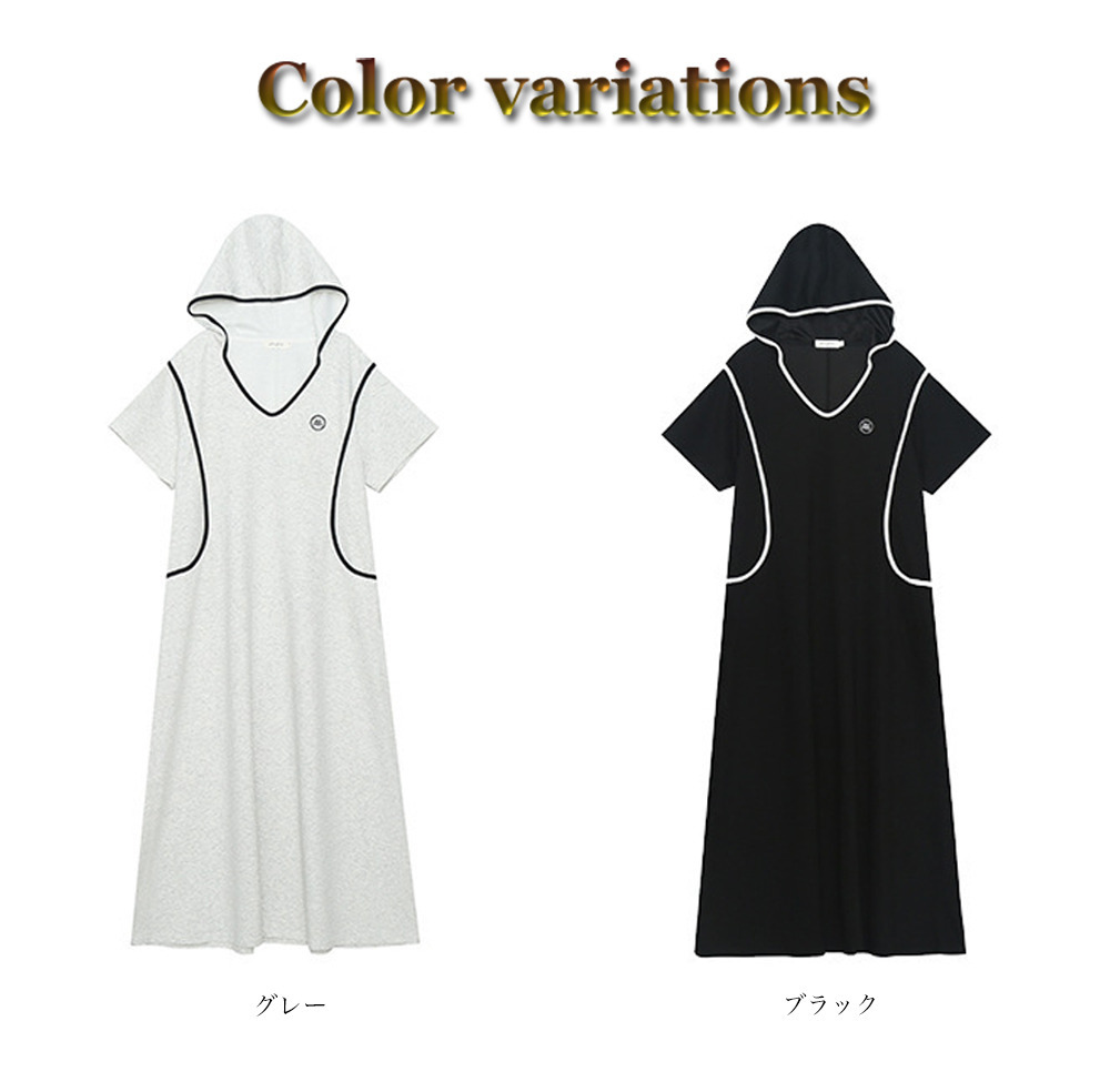 着丈10cm違いの2タイプ フード付きAライン半袖ワンピース16