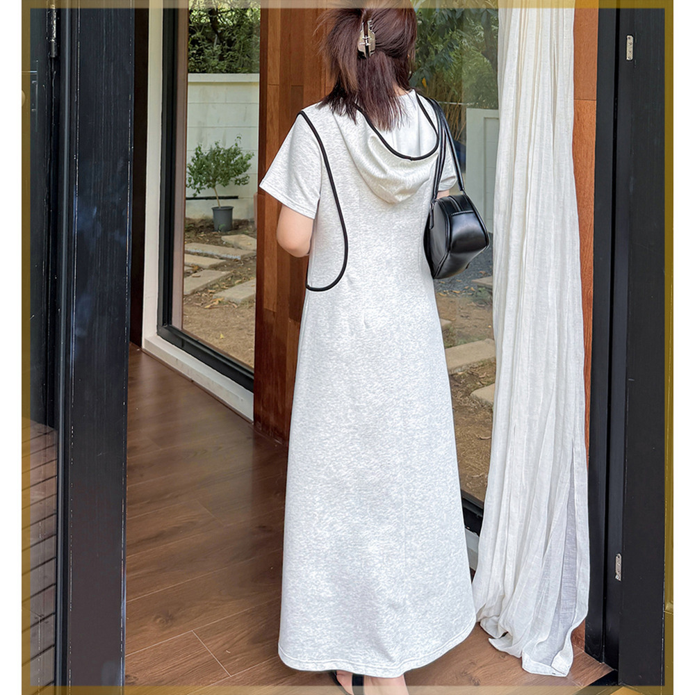 着丈10cm違いの2タイプ フード付きAライン半袖ワンピース17