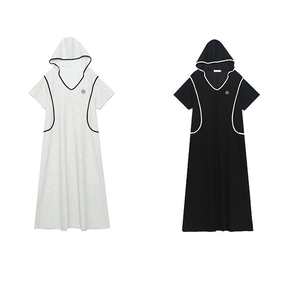 着丈10cm違いの2タイプ フード付きAライン半袖ワンピース2