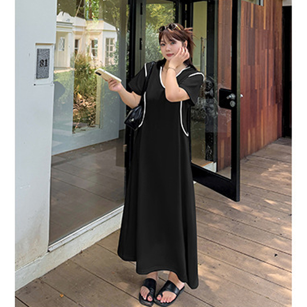 着丈10cm違いの2タイプ フード付きAライン半袖ワンピース4