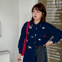 フロントのラッキホース刺繍が大人可愛い オーバーサイズ長袖シャツ