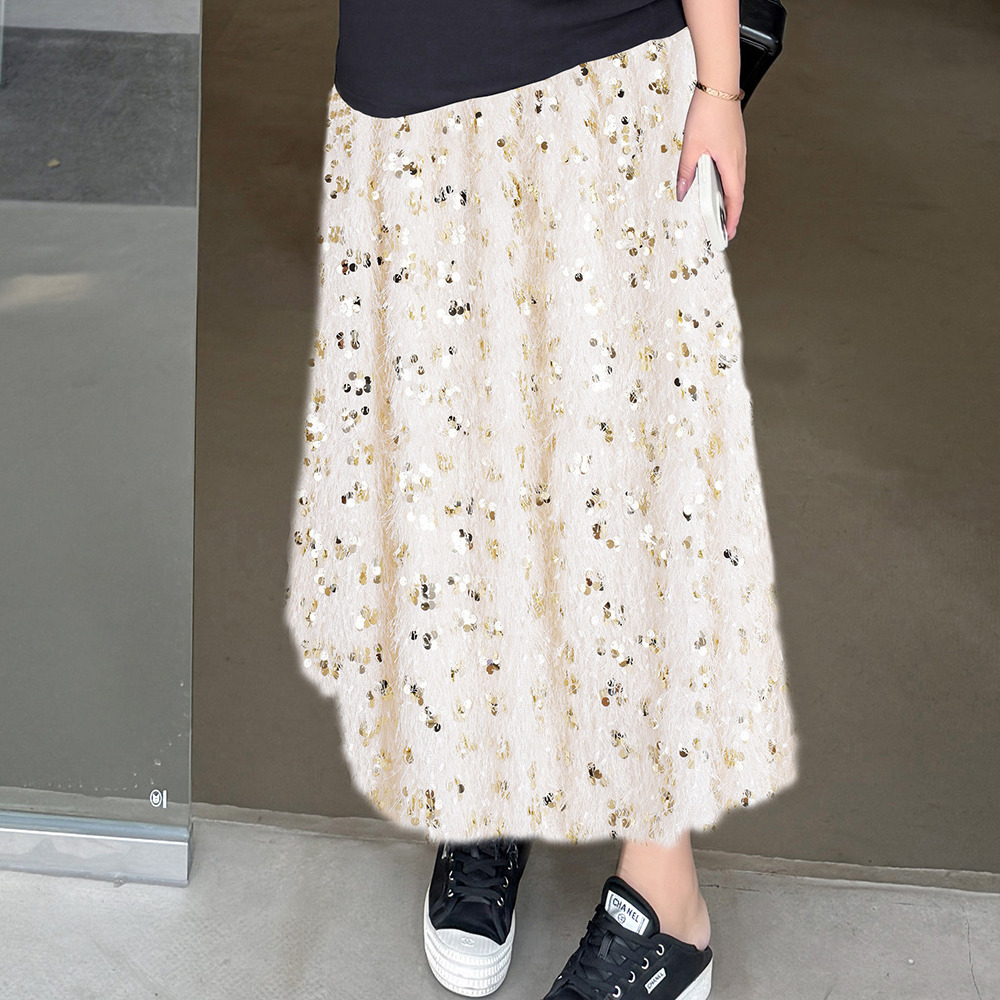 フリンジレースにスパンコール刺繍のキラキラ華やかなロングスカート10